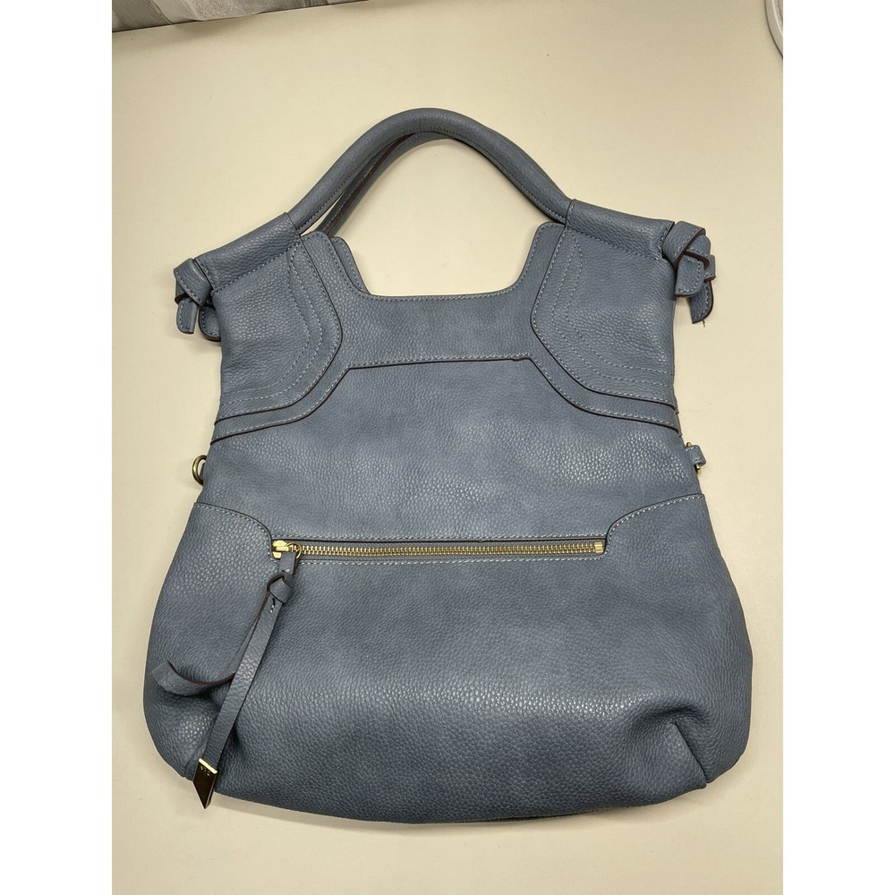 Foley+Corinna Mid City Foldover Crossbody Tote Bag Blue Leather no handle length